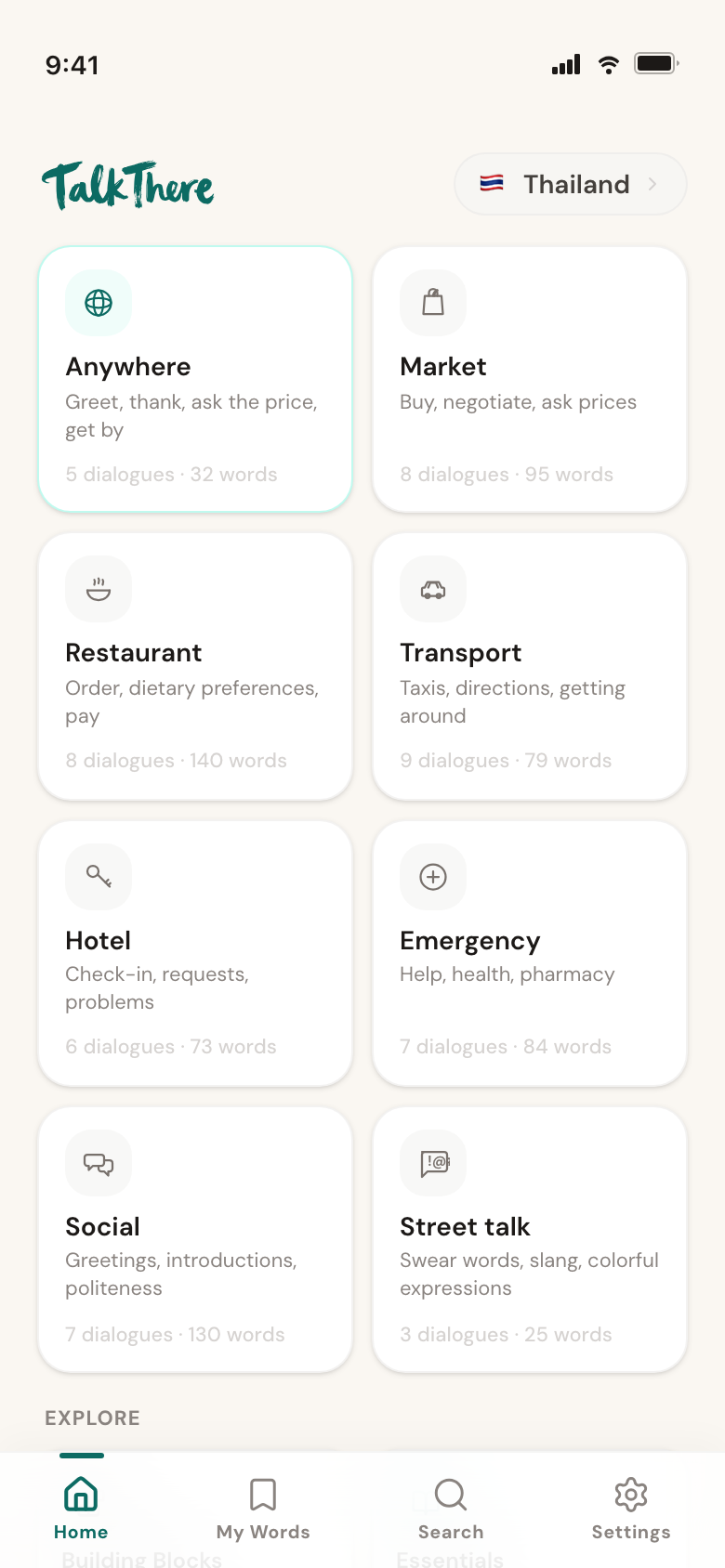 TalkThere home — 7 travel situations